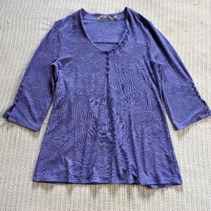 Soft Surroundings Womens Shirt Tunic LARGE Purple 3/4 Sleeve Floral Stretch